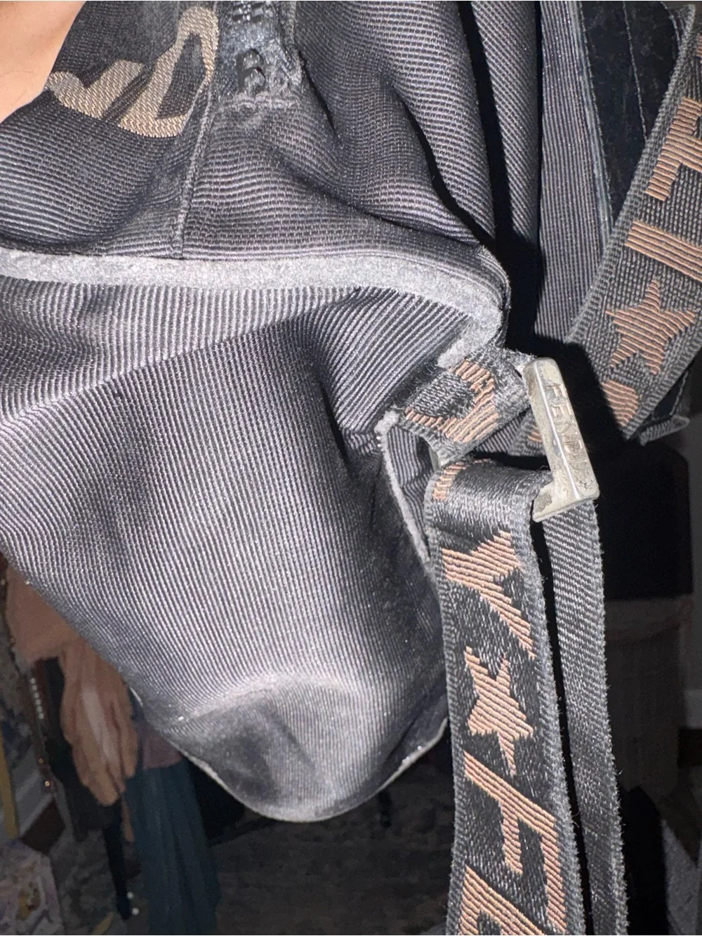 Fendi Black Nylon Logo Drawstring Backpack Vintage